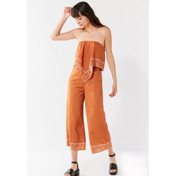 Finders Keepers Pants - Finders Keepers Strapless Orange Vanish Jumpsuit Polka Dot Fruit